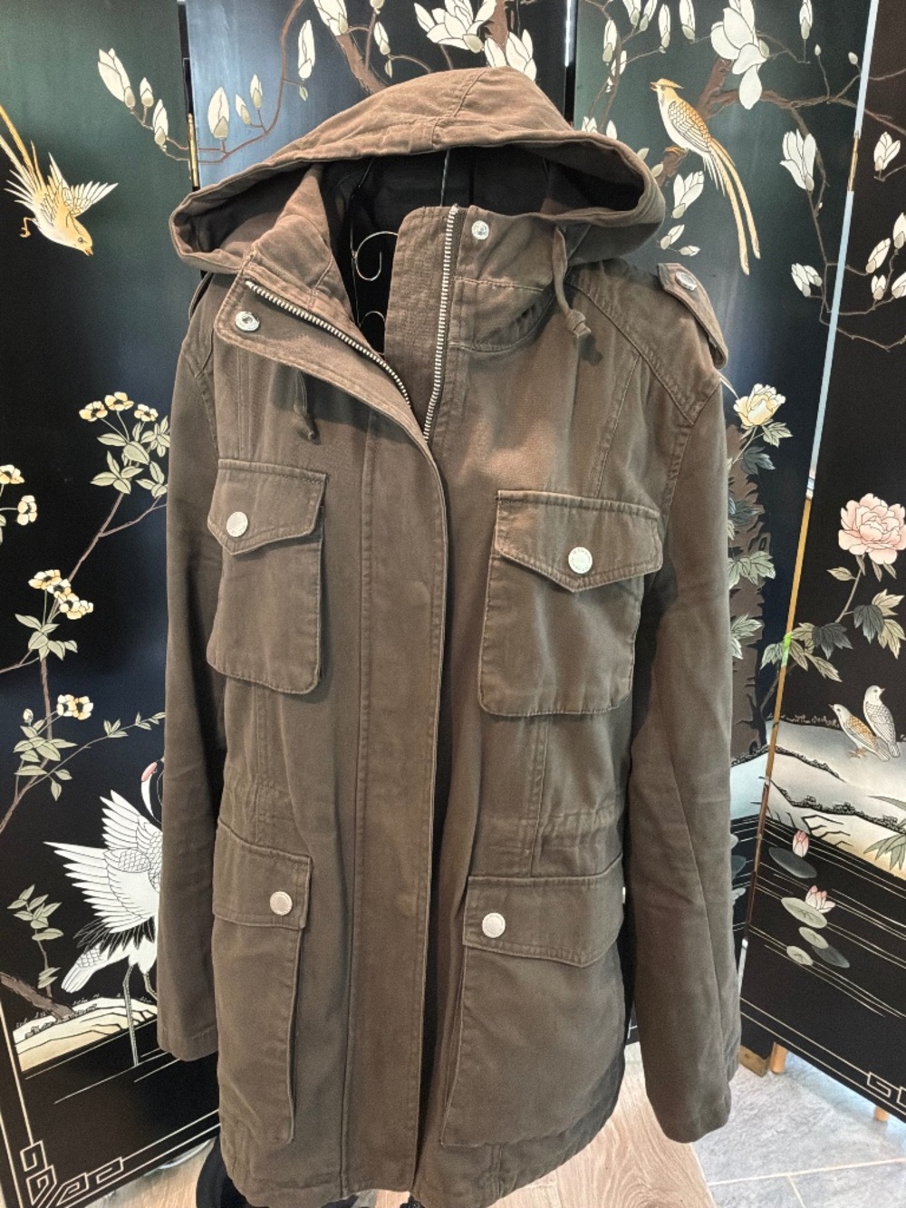 Bcbg military style jacket in fatigues green size large Ladies